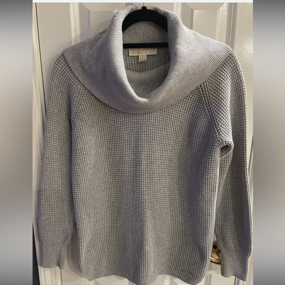 Michael Kors Gray Cowl Neck Waffle Knit Sweater Womens Size Medium Long Sleeve